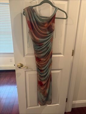 Fashion Nova Multicolor Draped One-Shoulder Midi Dress